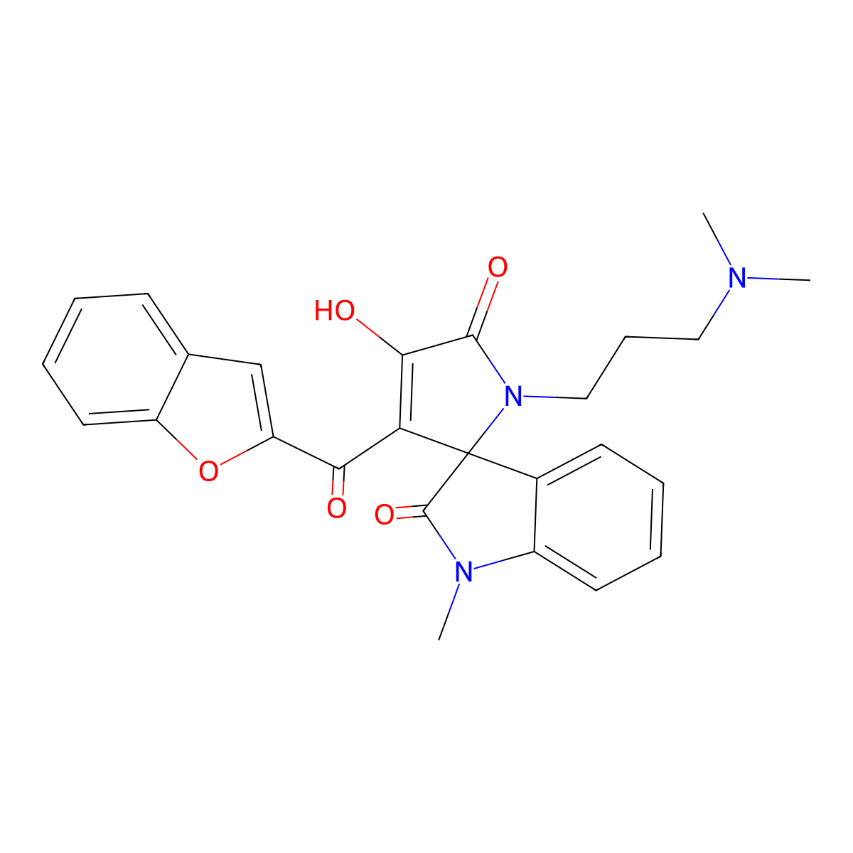 3'-(1-benzofuran-2-ylcarbonyl)-1'-[3-(dimethylamino)propyl]-4'-hydroxy-1-methylspiro[indole-3,2'-pyrrole]-2,5'(1H,1'H)-dione molecular structure, CAS 848213-42-3