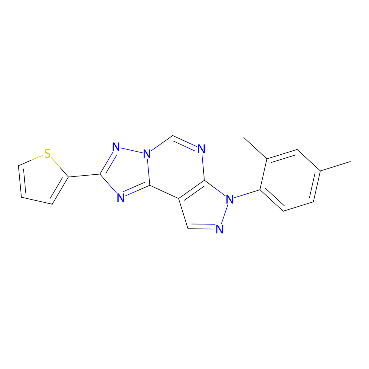 7-(2,4-dimethylphenyl)-2-(thiophen-2-yl)-7H-pyrazolo[4,3-e][1,2,4]triazolo[1,5-c]pyrimidine molecular structure, CAS 848213-78-5