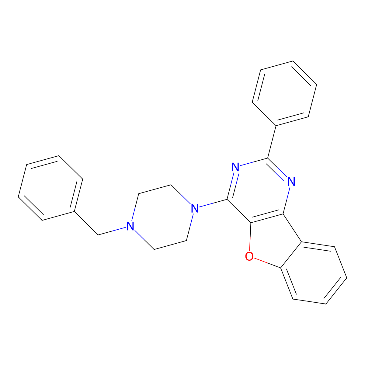 4-(4-Benzylpiperazin-1-yl)-2-phenyl[1]benzofuro[3,2-d]pyrimidine molecular structure, CAS 848214-21-1