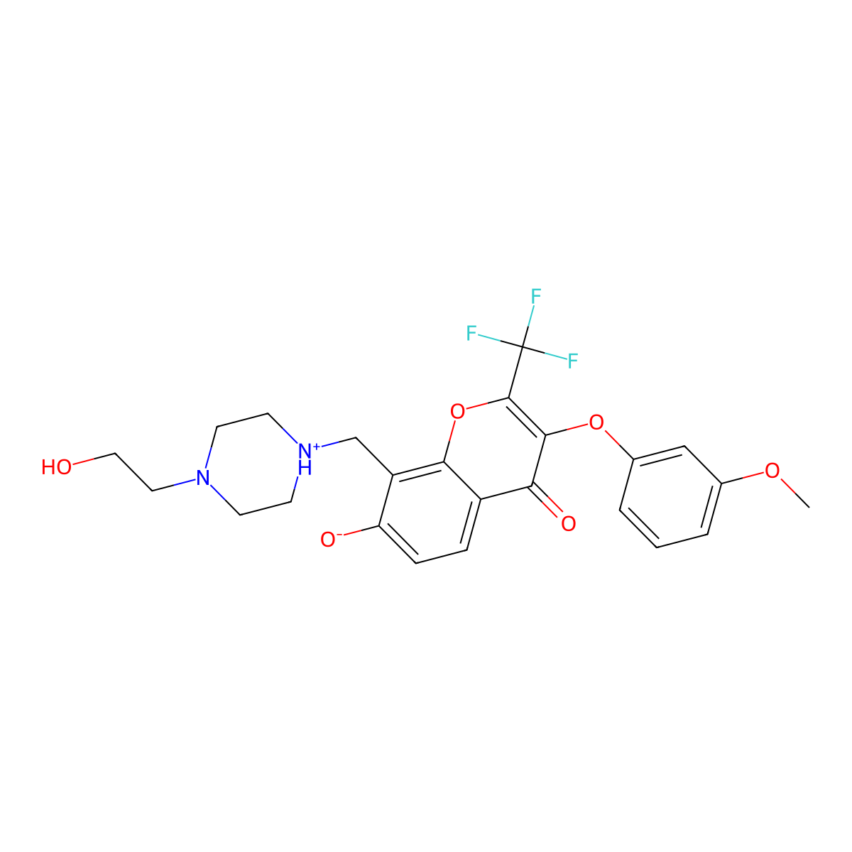 7-hydroxy-8-((4-(2-hydroxyethyl)piperazin-1-yl)methyl)-3-(3-methoxyphenoxy)-2-(trifluoromethyl)-4H-chromen-4-one molecular structure, CAS 848214-35-7