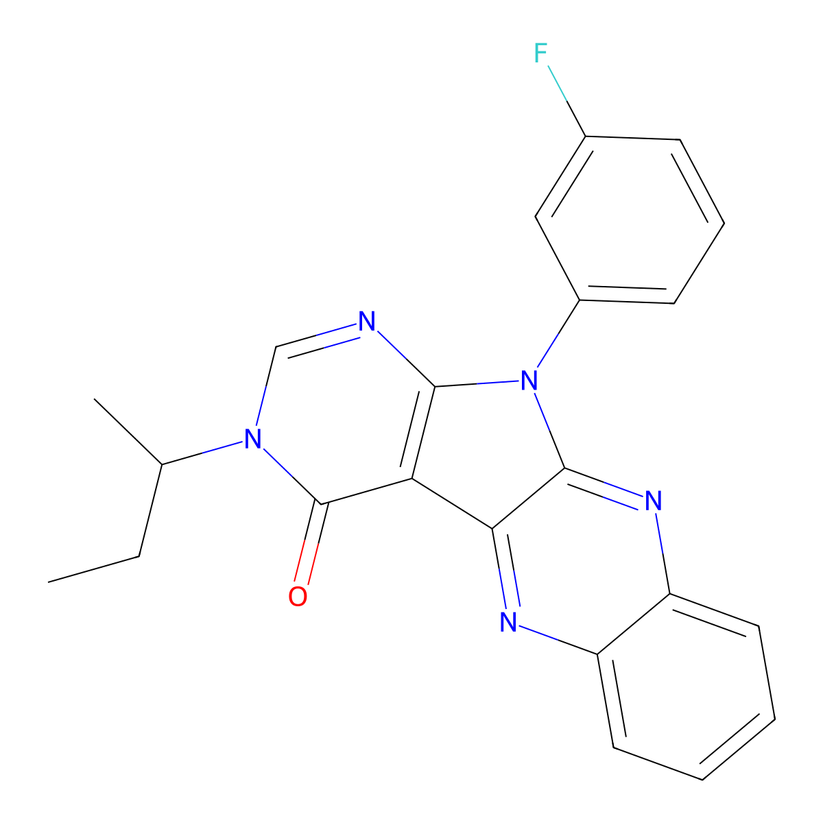 3-sec-butyl-11-(3-fluorophenyl)-3,11-dihydro-4H-pyrimido[5',4':4,5]pyrrolo[2,3-b]quinoxalin-4-one molecular structure, CAS 848214-42-6