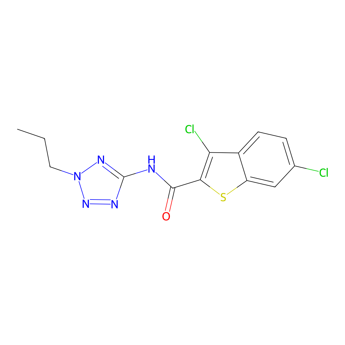 3,6-dichloro-N-(2-propyl-2H-tetrazol-5-yl)-1-benzothiophene-2-carboxamide molecular structure, CAS 848214-54-0