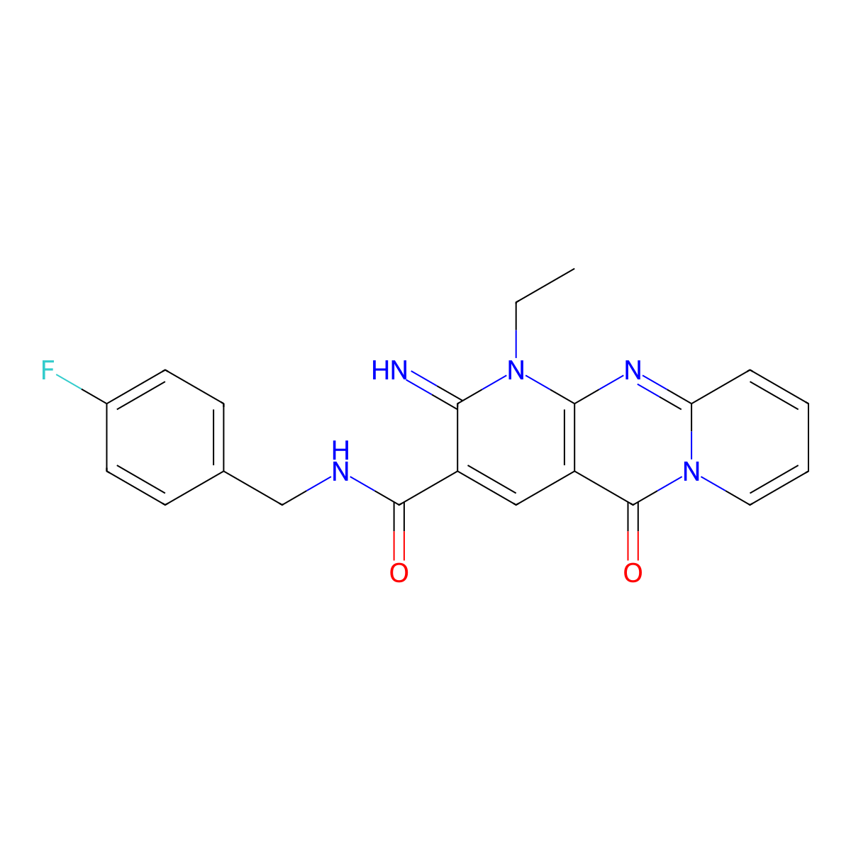 1-ethyl-N-(4-fluorobenzyl)-2-imino-5-oxo-1,5-dihydro-2H-dipyrido[1,2-a:2',3'-d]pyrimidine-3-carboxamide molecular structure, CAS 848214-57-3