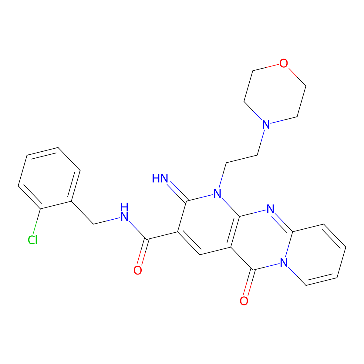 N~3~-(2-chlorobenzyl)-2-imino-1-(2-morpholinoethyl)-5-oxo-1,5-dihydro-2H-dipyrido[1,2-a:2,3-d]pyrimidine-3-carboxamide molecular structure, CAS 848215-01-0