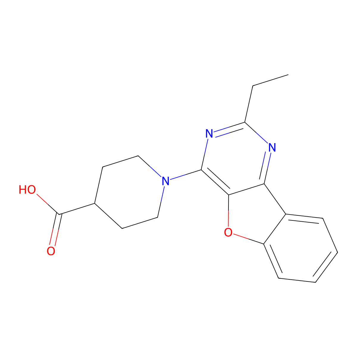 1-(2-Ethylbenzofuro[3,2-d]pyrimidin-4-yl)piperidine-4-carboxylic acid molecular structure, CAS 848215-05-4