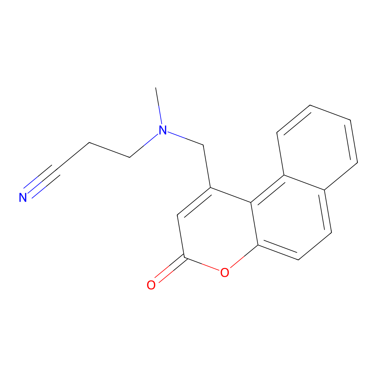 3-[Methyl-[(3-oxobenzo[f]chromen-1-yl)methyl]amino]propanenitrile molecular structure, CAS 848215-35-0