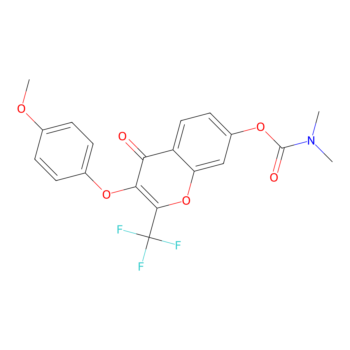 3-(4-methoxyphenoxy)-4-oxo-2-(trifluoromethyl)-4H-chromen-7-yl dimethylcarbamate molecular structure, CAS 848215-41-8