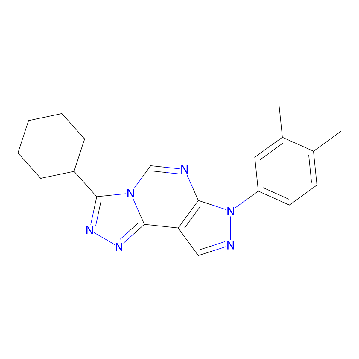 3-cyclohexyl-7-(3,4-dimethylphenyl)-7H-pyrazolo[4,3-e][1,2,4]triazolo[4,3-c]pyrimidine molecular structure, CAS 848215-50-9