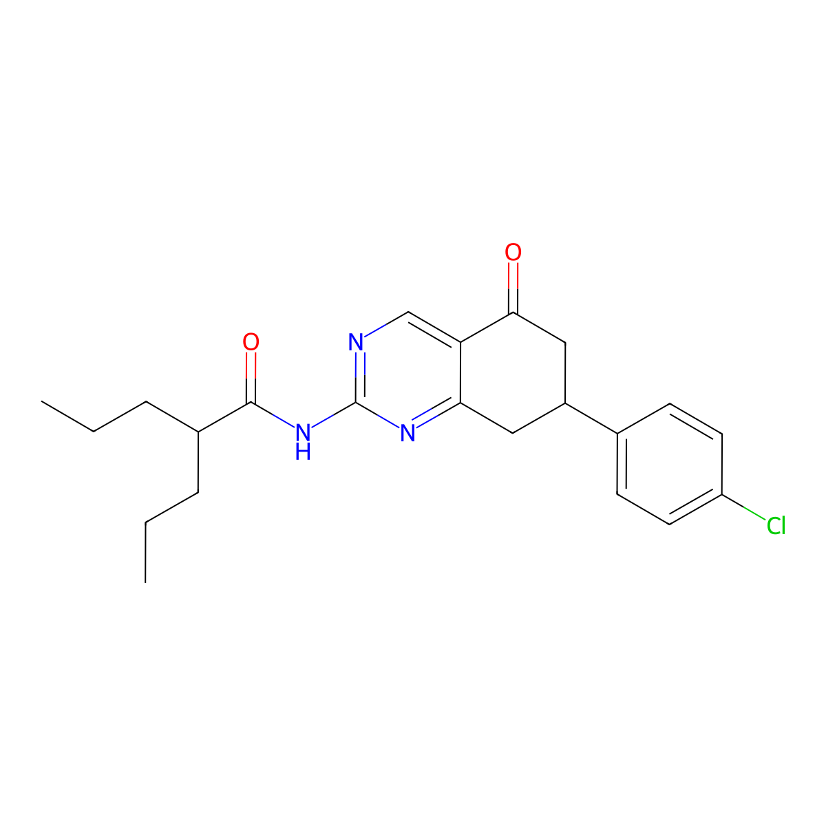 N-[7-(4-chlorophenyl)-5-oxo-5,6,7,8-tetrahydroquinazolin-2-yl]-2-propylpentanamide molecular structure, CAS 848216-43-3