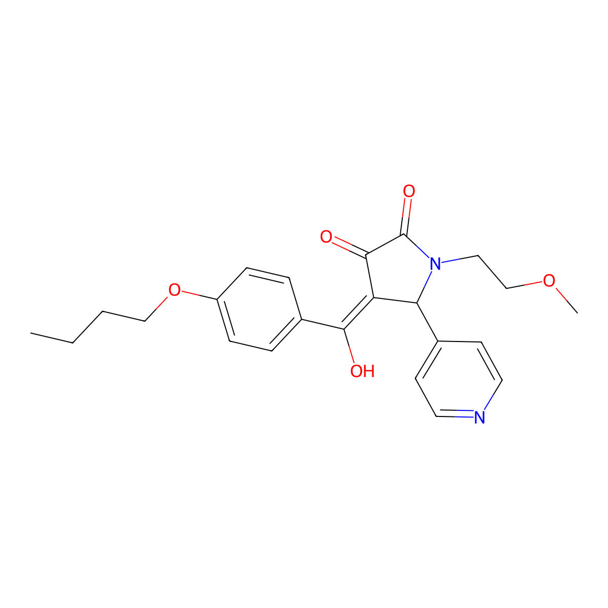 4-(4-butoxybenzoyl)-3-hydroxy-1-(2-methoxyethyl)-5-(pyridin-4-yl)-2,5-dihydro-1H-pyrrol-2-one molecular structure, CAS 848216-50-2