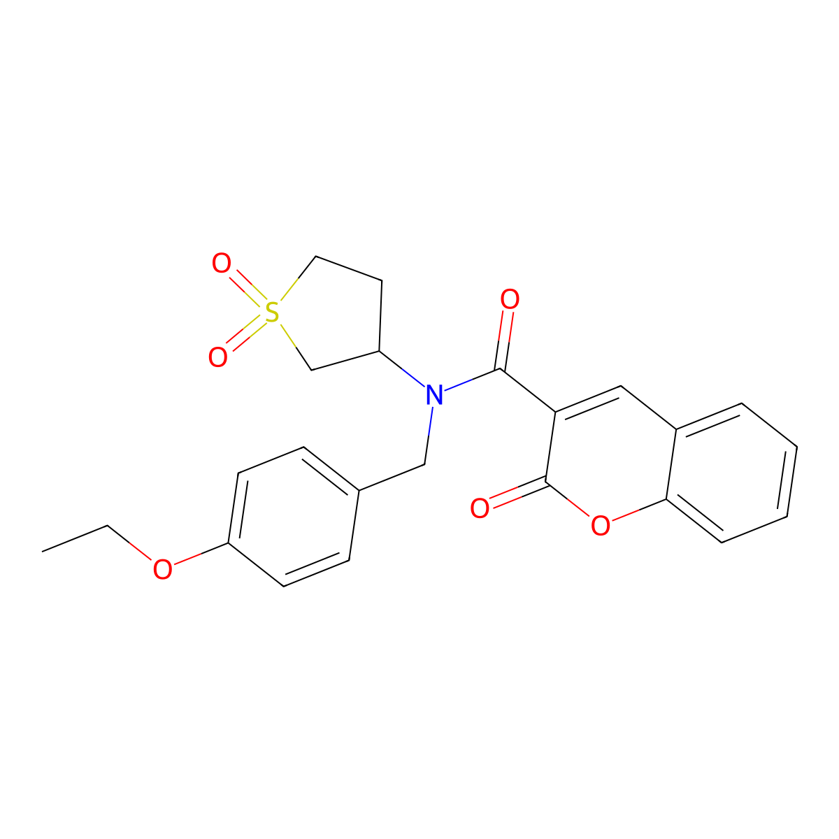 N-(1,1-dioxo-3-thiolanyl)-N-[(4-ethoxyphenyl)methyl]-2-oxo-1-benzopyran-3-carboxamide molecular structure, CAS 848216-58-0