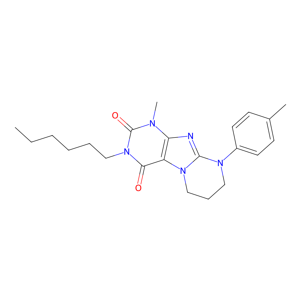 3-hexyl-1-methyl-9-(4-methylphenyl)-7,8-dihydro-6H-purino[7,8-a]pyrimidine-2,4-dione molecular structure, CAS 848216-91-1