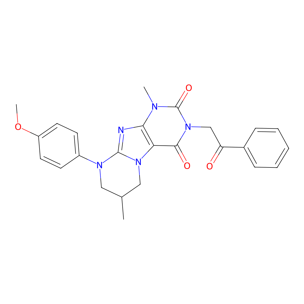 9-(4-methoxyphenyl)-1,7-dimethyl-3-(2-oxo-2-phenylethyl)-1H,2H,3H,4H,6H,7H,8H,9H-pyrimido[1,2-g]purine-2,4-dione molecular structure, CAS 848216-96-6