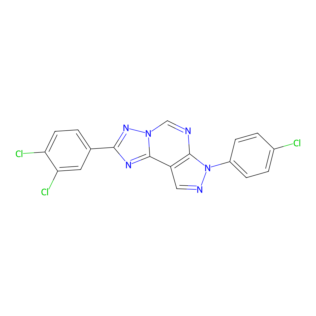 7-(4-chlorophenyl)-2-(3,4-dichlorophenyl)-7H-pyrazolo[4,3-e][1,2,4]triazolo[1,5-c]pyrimidine molecular structure, CAS 848216-97-7