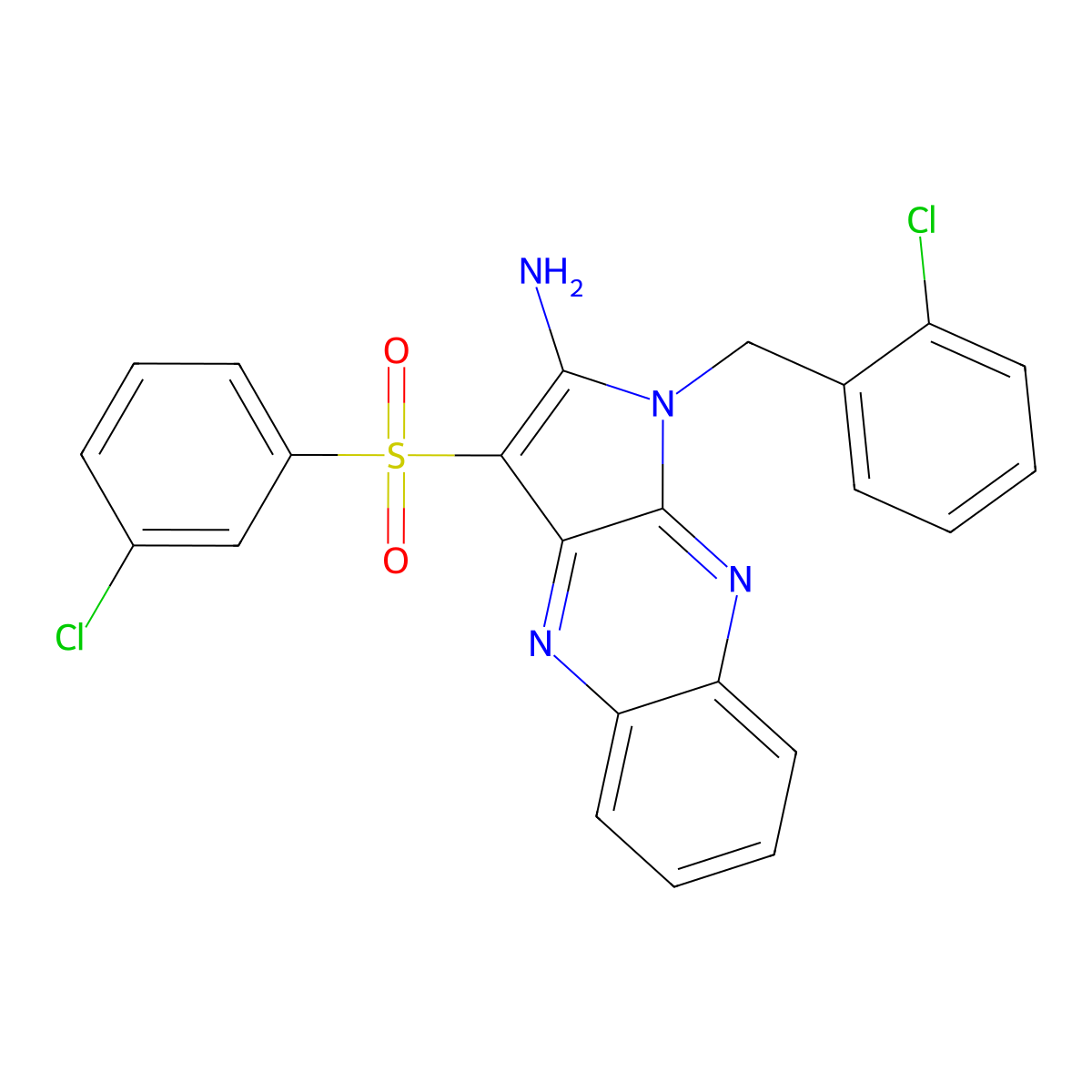 1-(2-chlorobenzyl)-3-[(3-chlorophenyl)sulfonyl]-1H-pyrrolo[2,3-b]quinoxalin-2-amine molecular structure, CAS 848217-17-4