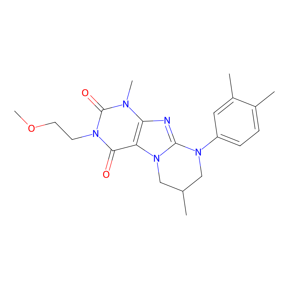 9-(3,4-dimethylphenyl)-3-(2-methoxyethyl)-1,7-dimethyl-6,7,8,9-tetrahydropyrimido[2,1-f]purine-2,4(1H,3H)-dione molecular structure, CAS 848217-51-6