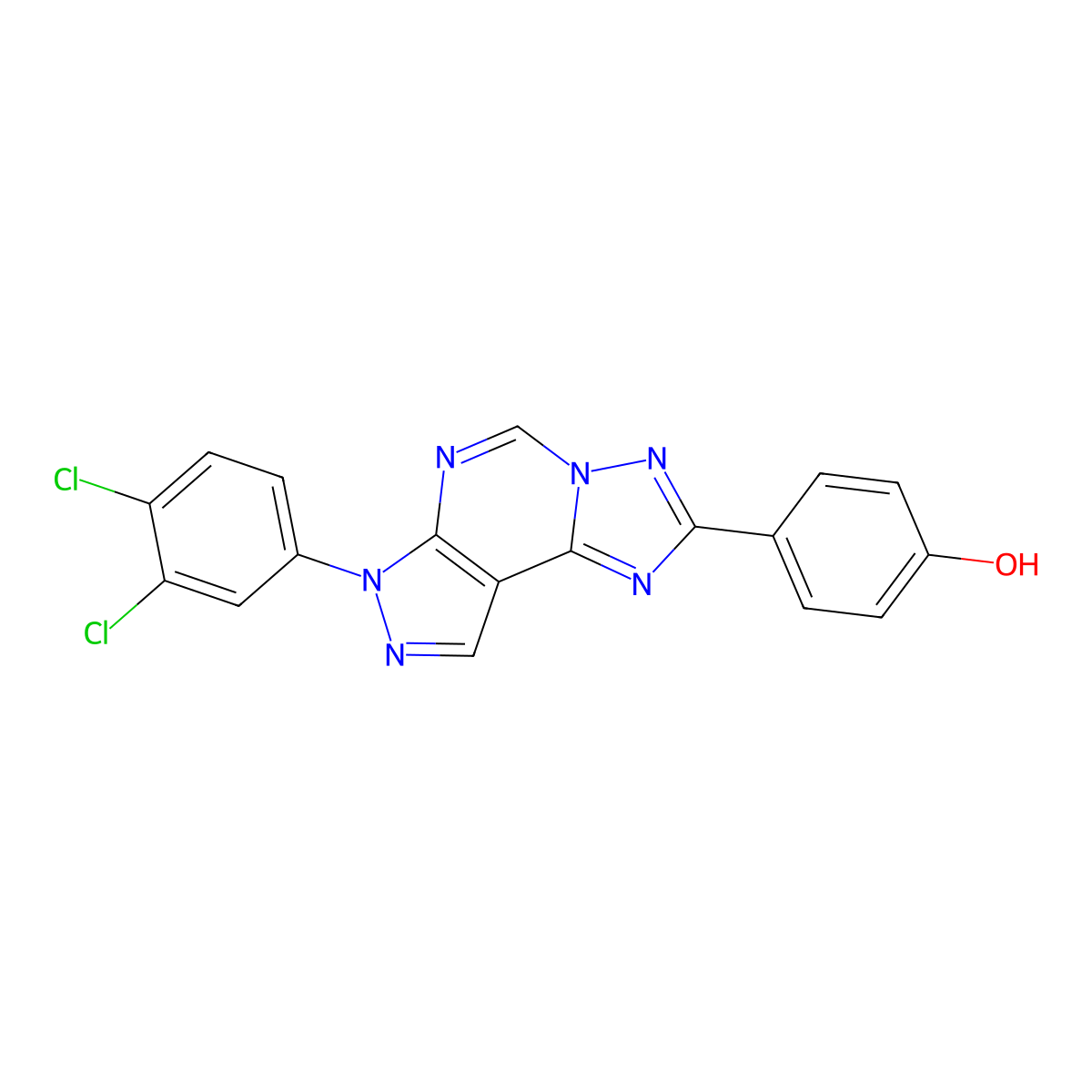 4-[3-(3,4-Dichlorophenyl)-6-hydropyrazolo[5,4-d]1,2,4-triazolo[1,5-e]pyrimidin-8-yl]phenol molecular structure, CAS 848218-08-6