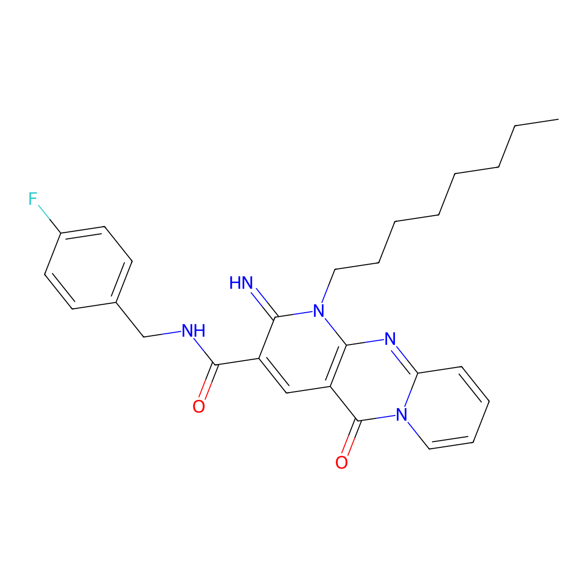 N-(4-fluorobenzyl)-2-imino-1-octyl-5-oxo-1,5-dihydro-2H-dipyrido[1,2-a:2',3'-d]pyrimidine-3-carboxamide molecular structure, CAS 848218-26-8