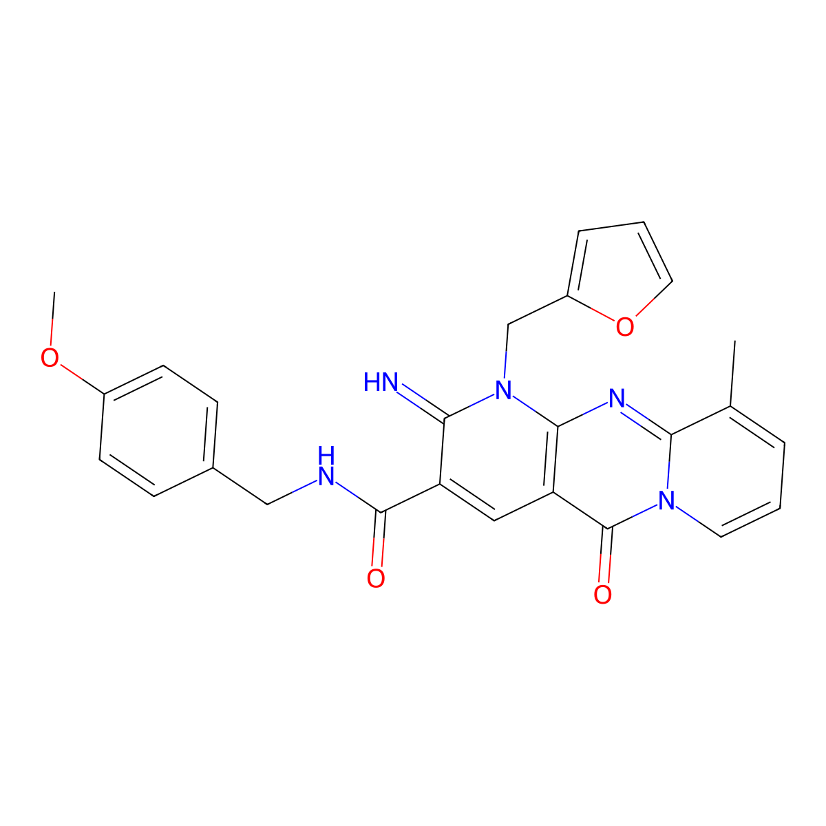 1-(2-furylmethyl)-2-imino-N~3~-(4-methoxybenzyl)-10-methyl-5-oxo-1,5-dihydro-2H-dipyrido[1,2-a:2,3-d]pyrimidine-3-carboxamide molecular structure, CAS 848218-72-4