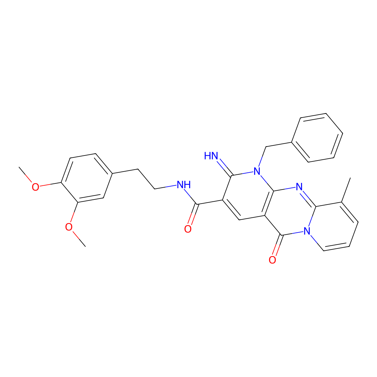 1-benzyl-N-[2-(3,4-dimethoxyphenyl)ethyl]-2-imino-10-methyl-5-oxo-1,5-dihydro-2H-dipyrido[1,2-a:2',3'-d]pyrimidine-3-carboxamide molecular structure, CAS 848219-26-1