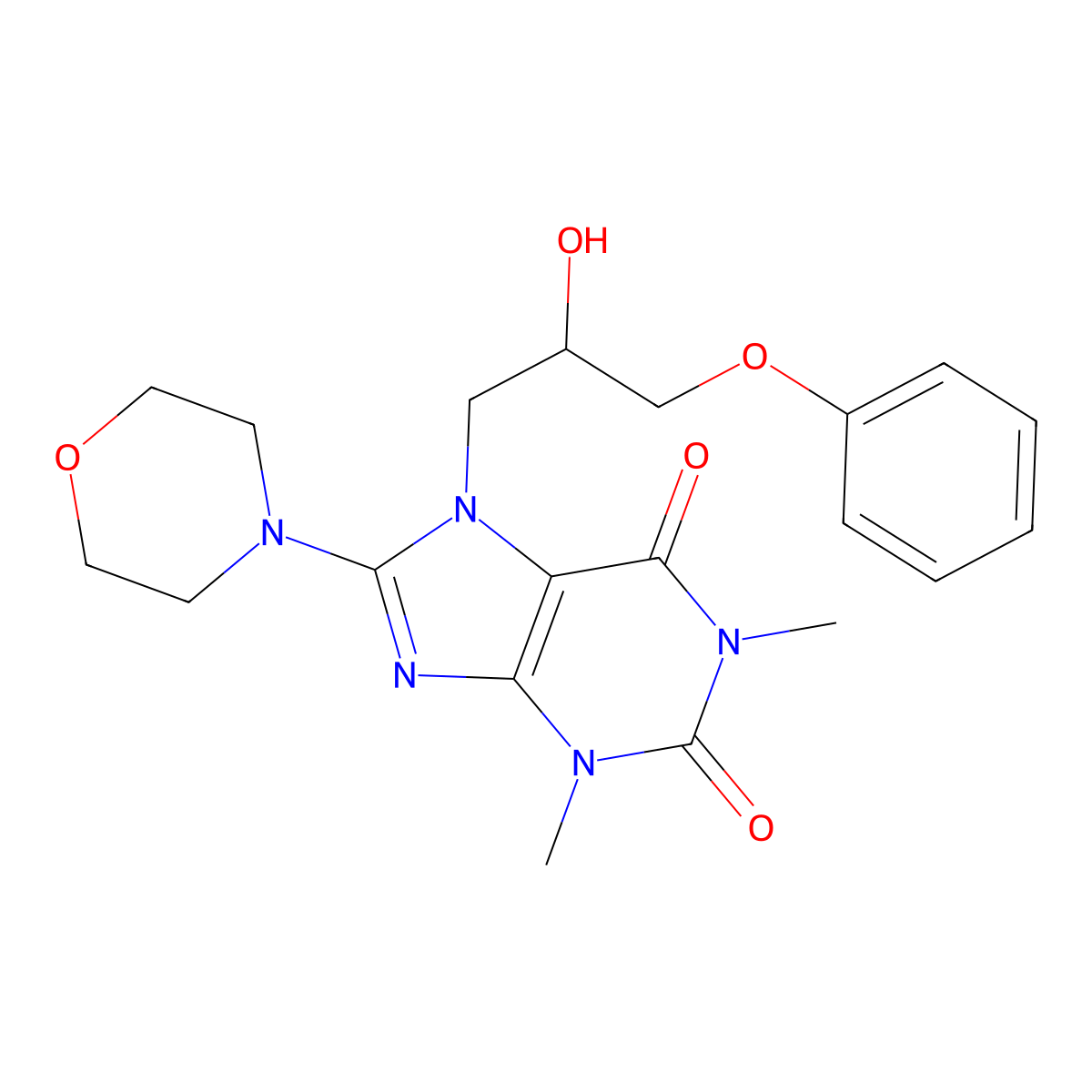 7-(2-hydroxy-3-phenoxypropyl)-1,3-dimethyl-8-morpholino-1H-purine-2,6(3H,7H)-dione molecular structure, CAS 848219-37-4