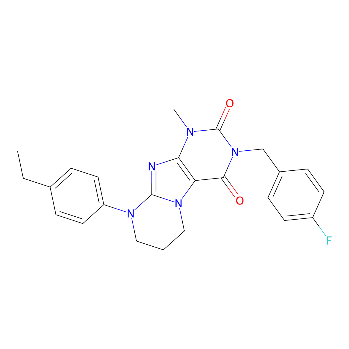 9-(4-ethylphenyl)-3-(4-fluorobenzyl)-1-methyl-6,7,8,9-tetrahydropyrimido[2,1-f]purine-2,4(1H,3H)-dione molecular structure, CAS 848219-41-0