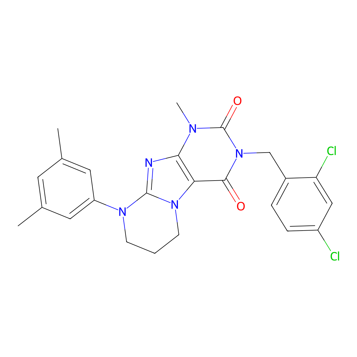 3-[(2,4-dichlorophenyl)methyl]-9-(3,5-dimethylphenyl)-1-methyl-7,8-dihydro-6H-purino[7,8-a]pyrimidine-2,4-dione molecular structure, CAS 848219-49-8