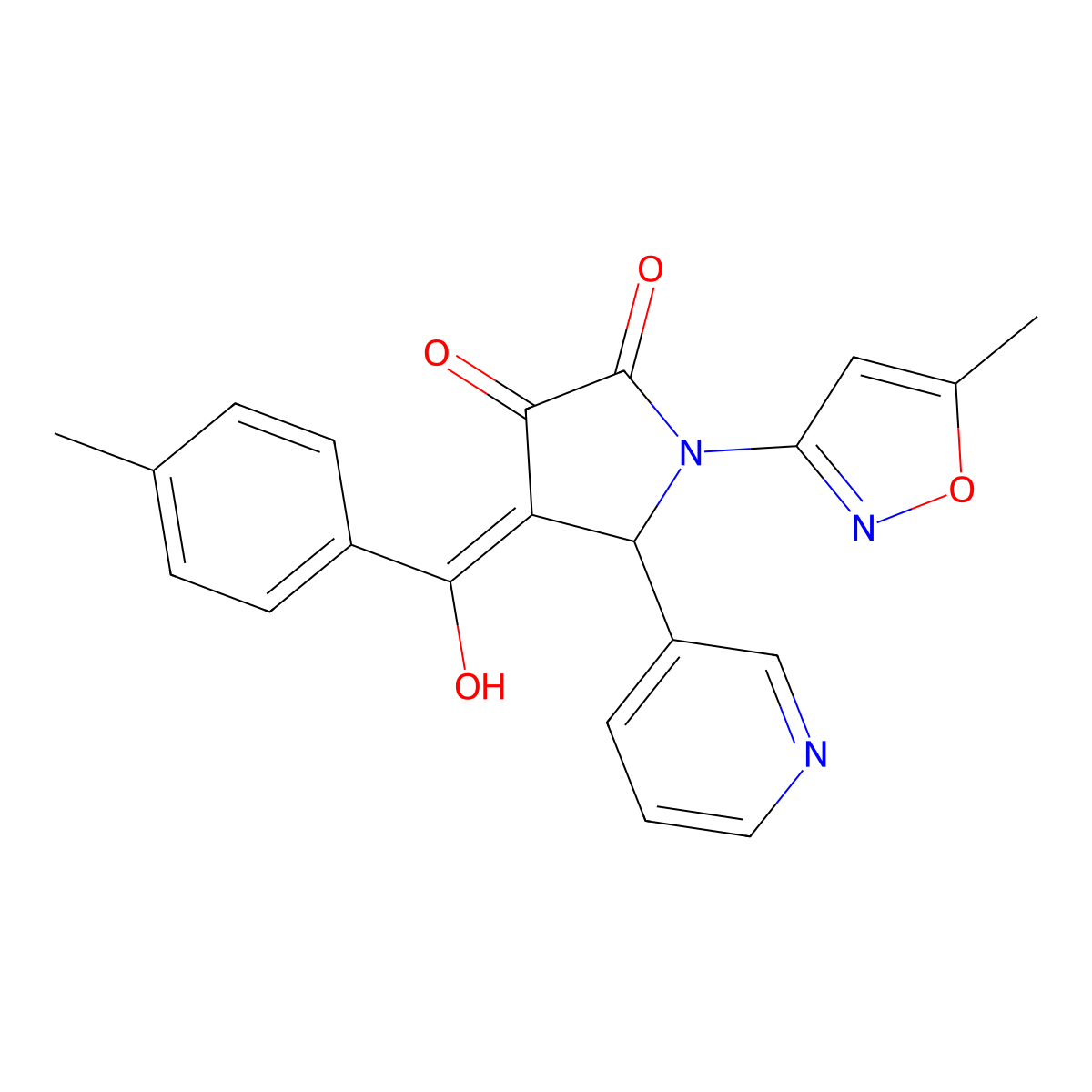3-hydroxy-1-(5-methyl-1,2-oxazol-3-yl)-4-(4-methylbenzoyl)-5-(pyridin-3-yl)-2,5-dihydro-1H-pyrrol-2-one molecular structure, CAS 848219-55-6