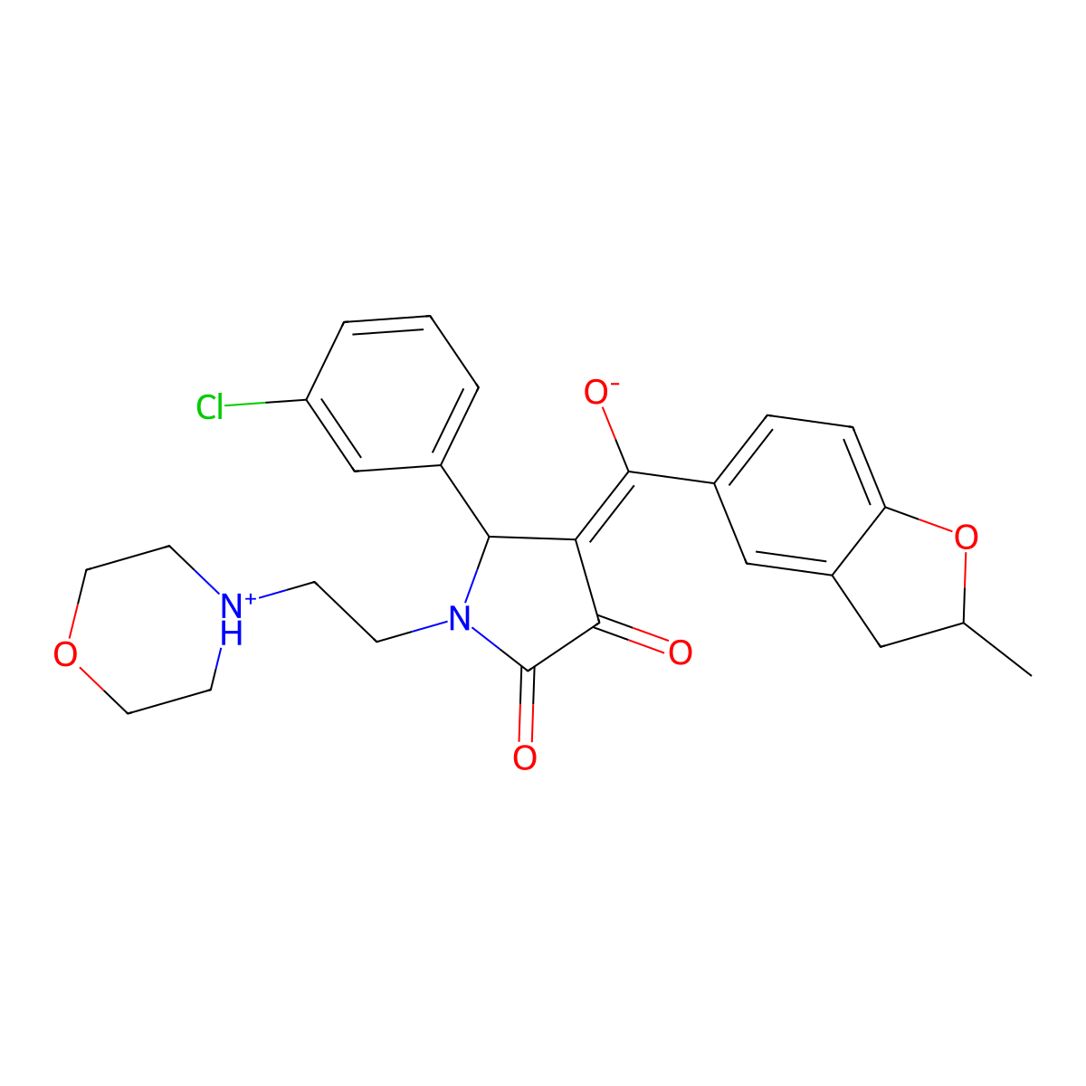 5-(3-Chlorophenyl)-4-[hydroxy-(2-methyl-2,3-dihydro-1-benzofuran-5-yl)methylidene]-1-(2-morpholin-4-ylethyl)pyrrolidine-2,3-dione molecular structure, CAS 848219-89-6