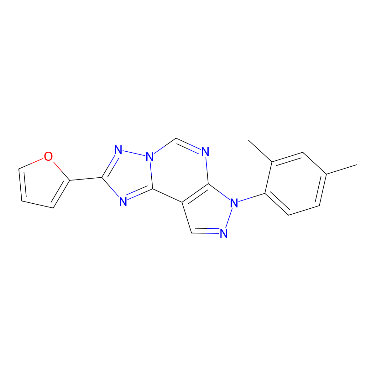 2-[3-(2,4-Dimethylphenyl)-6-hydropyrazolo[5,4-d]1,2,4-triazolo[1,5-e]pyrimidin-8-yl]furan molecular structure, CAS 848219-94-3