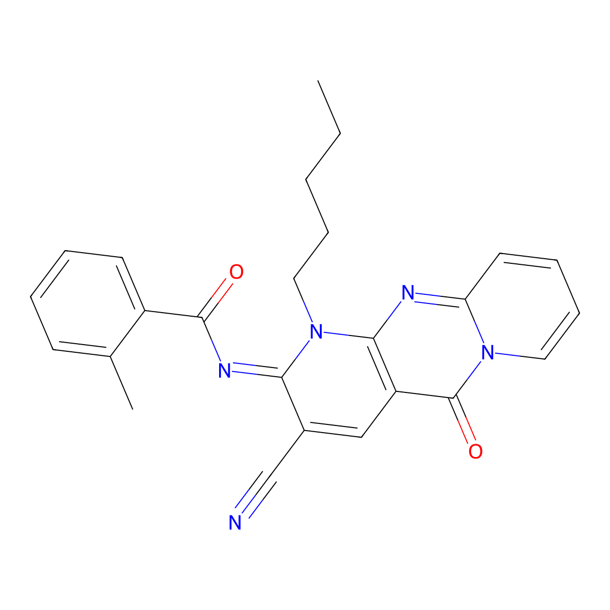 N-(3-cyano-5-oxo-1-pentyl-1,5-dihydro-2H-dipyrido[1,2-a:2,3-d]pyrimidin-2-ylidene)-2-methylbenzamide molecular structure, CAS 848220-11-1