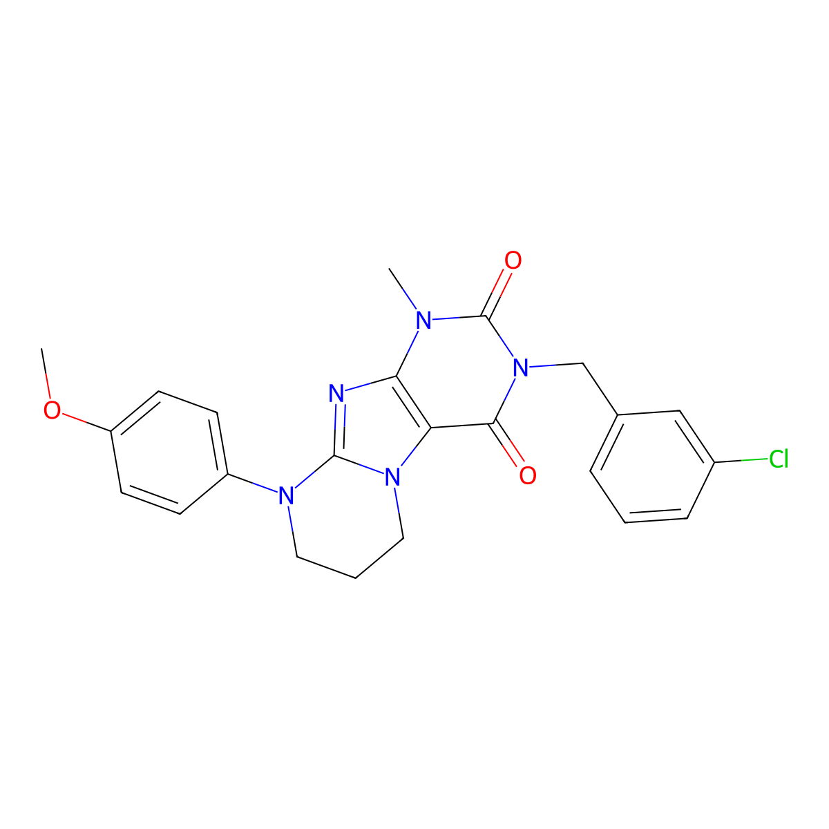 3-(3-chlorobenzyl)-9-(4-methoxyphenyl)-1-methyl-6,7,8,9-tetrahydropyrimido[2,1-f]purine-2,4(1H,3H)-dione molecular structure, CAS 848220-45-1