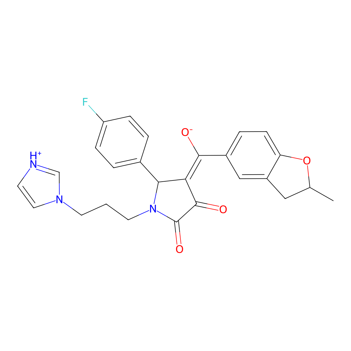 5-(4-Fluorophenyl)-4-[hydroxy-(2-methyl-2,3-dihydro-1-benzofuran-5-yl)methylidene]-1-(3-imidazol-1-ylpropyl)pyrrolidine-2,3-dione molecular structure, CAS 848221-26-1