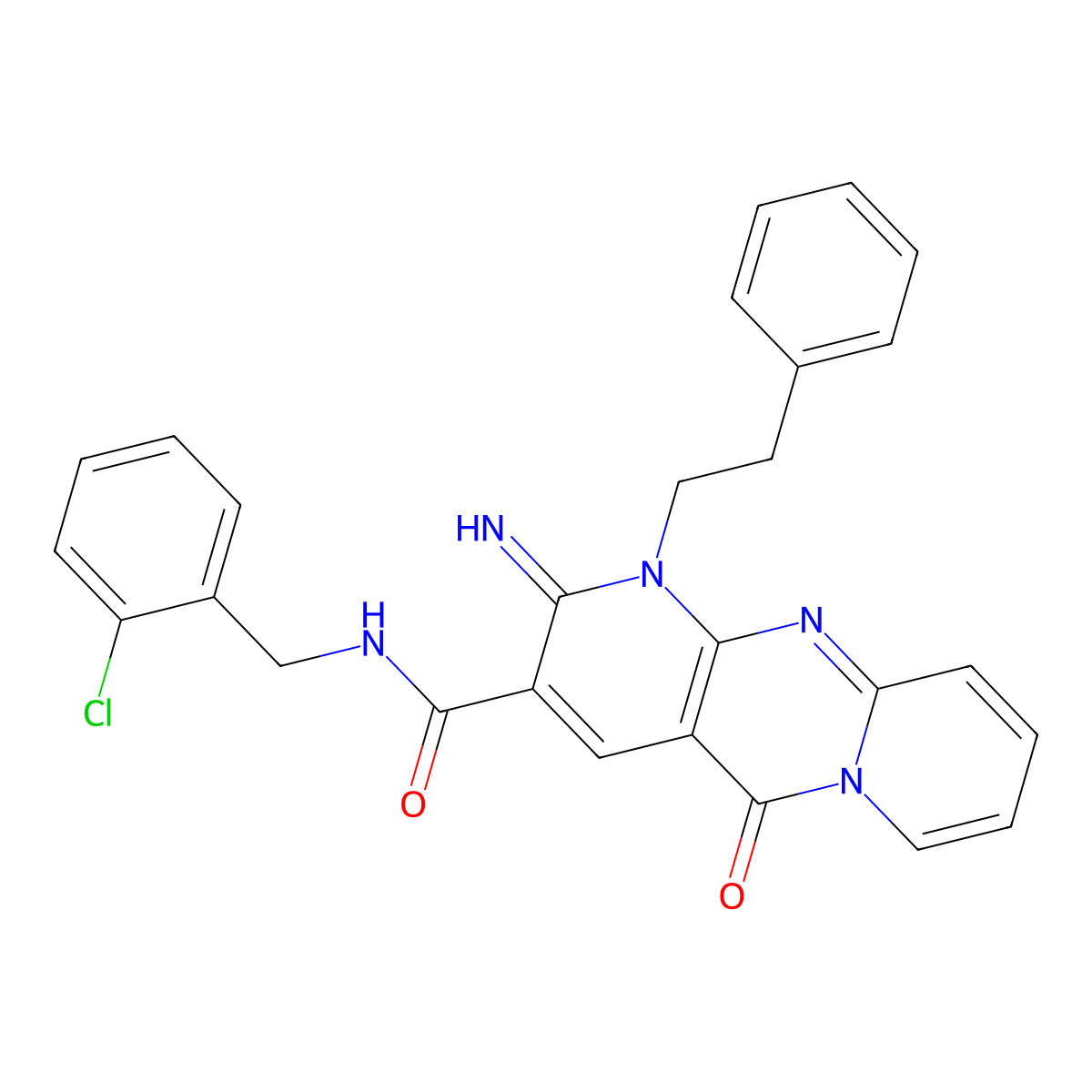 N~3~-(2-chlorobenzyl)-2-imino-5-oxo-1-phenethyl-1,5-dihydro-2H-dipyrido[1,2-a:2,3-d]pyrimidine-3-carboxamide molecular structure, CAS 848222-37-7