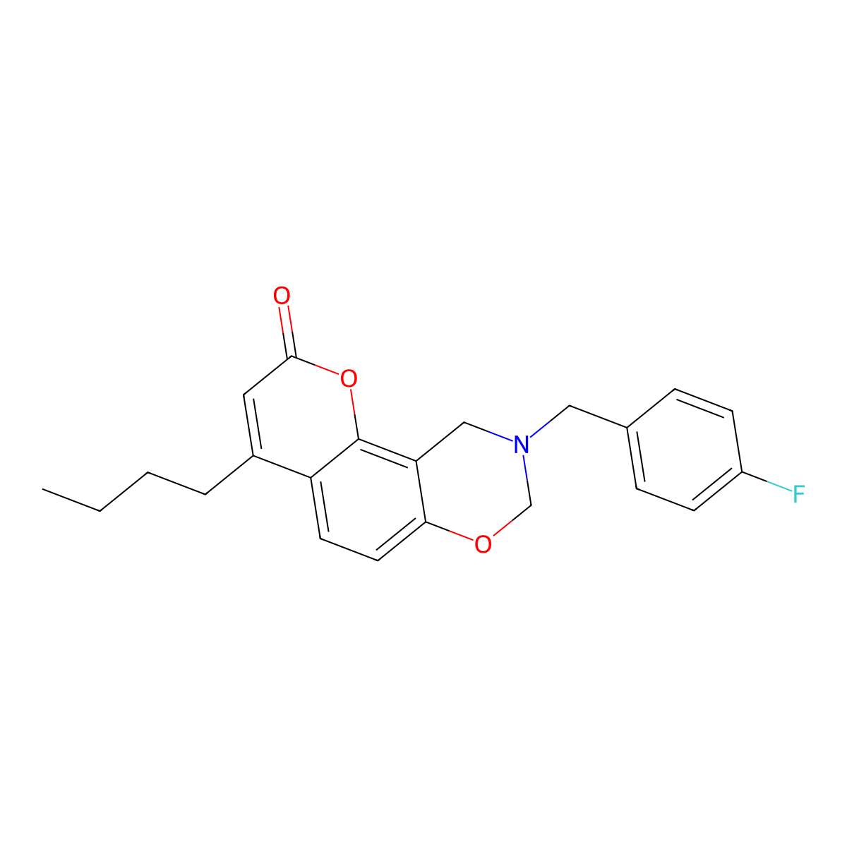 4-butyl-9-(4-fluorobenzyl)-9,10-dihydro-2H,8H-chromeno[8,7-e][1,3]oxazin-2-one molecular structure, CAS 848222-42-4
