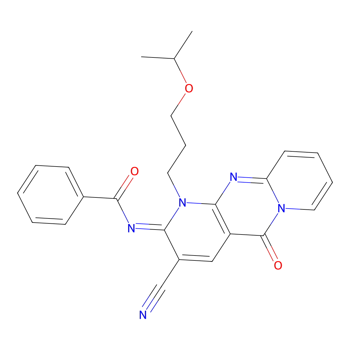 N-[3-cyano-1-(3-isopropoxypropyl)-5-oxo-1,5-dihydro-2H-dipyrido[1,2-a:2,3-d]pyrimidin-2-ylidene]benzamide molecular structure, CAS 848223-13-2