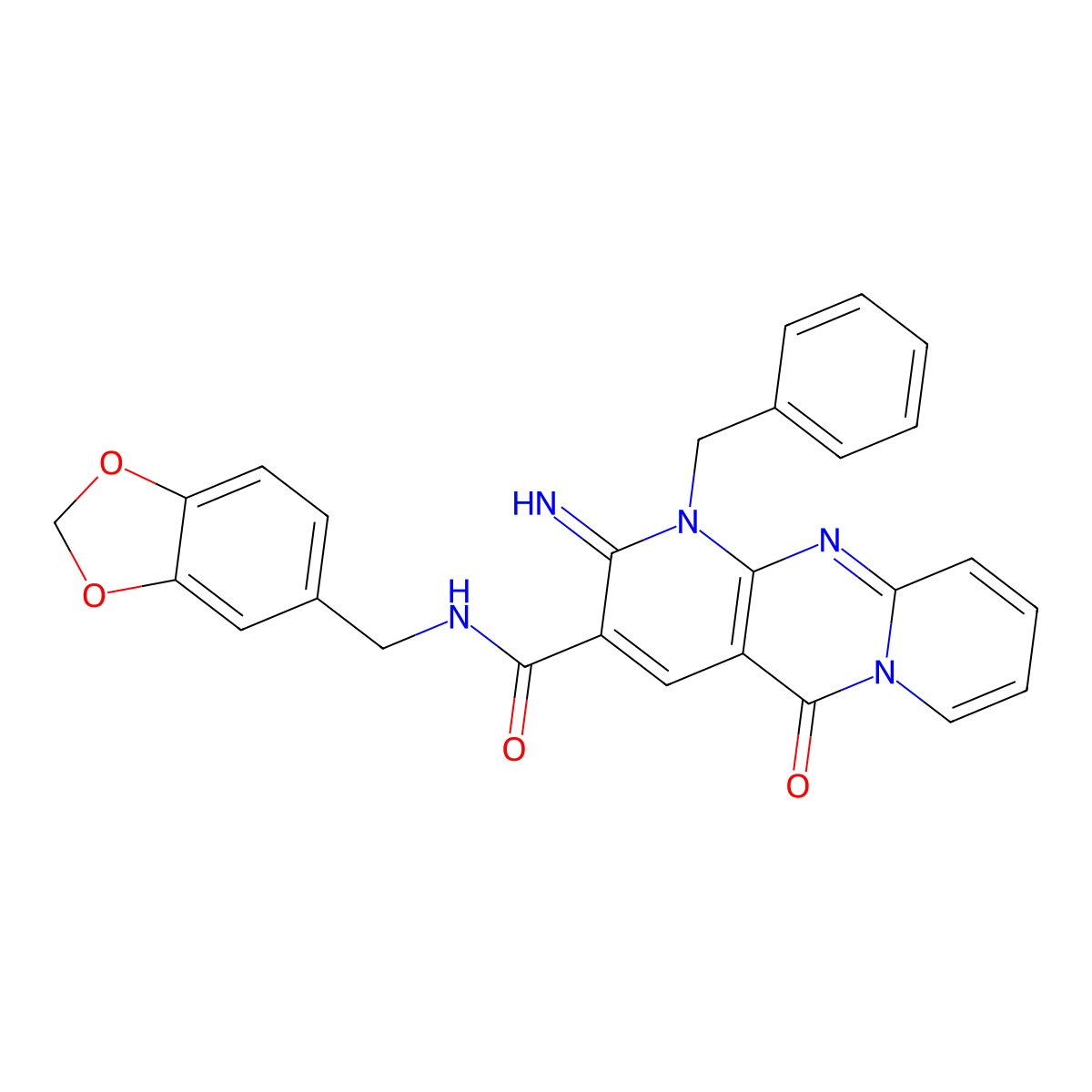 N-(1,3-benzodioxol-5-ylmethyl)-1-benzyl-2-imino-5-oxo-1,5-dihydro-2H-dipyrido[1,2-a:2',3'-d]pyrimidine-3-carboxamide molecular structure, CAS 848223-25-6