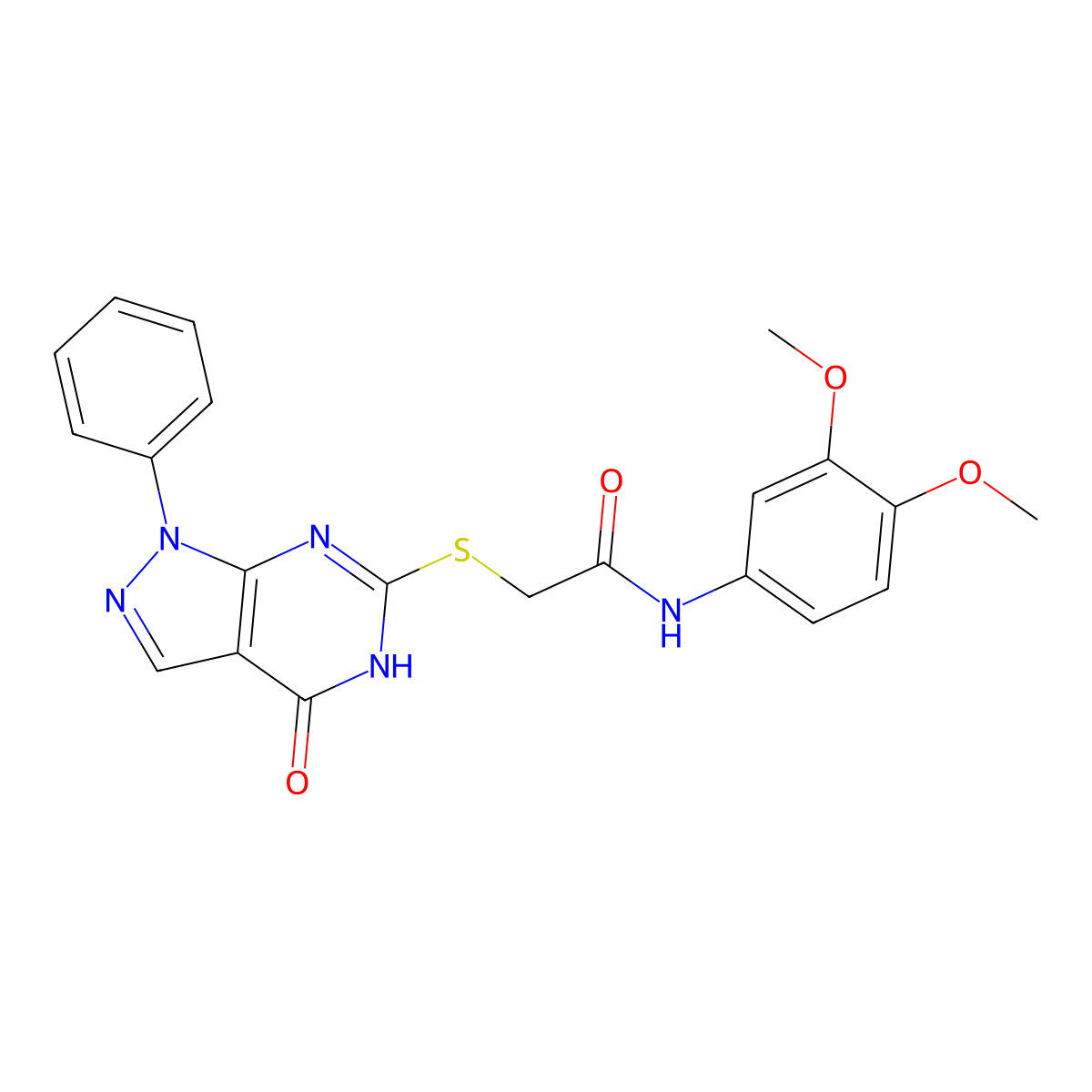 N-(3,4-dimethoxyphenyl)-2-((4-oxo-1-phenyl-4,5-dihydro-1H-pyrazolo[3,4-d]pyrimidin-6-yl)thio)acetamide molecular structure, CAS 848225-50-3
