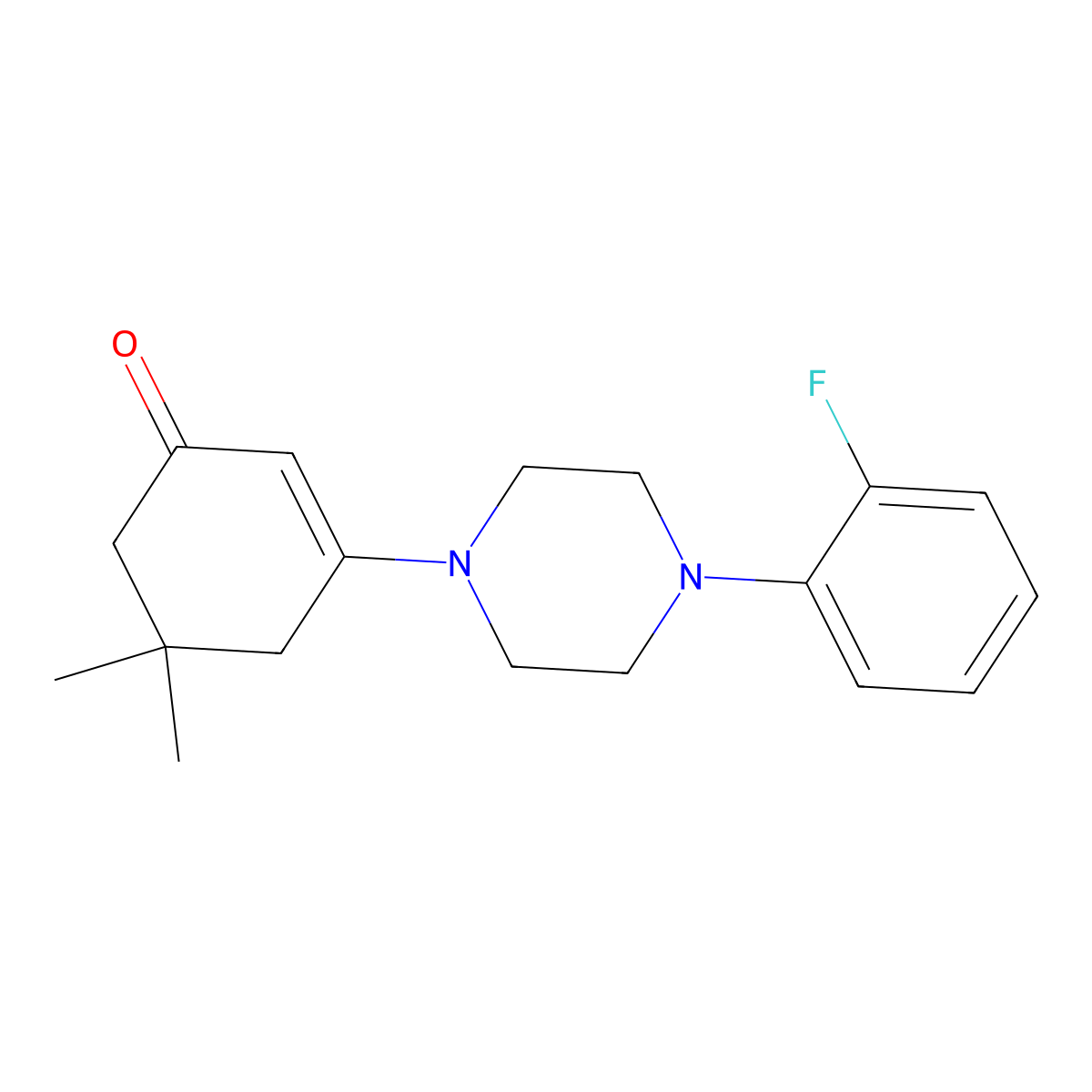 3-(4-(2-Fluorophenyl)piperazinyl)-5,5-dimethylcyclohex-2-EN-1-one molecular structure, CAS 848233-07-8