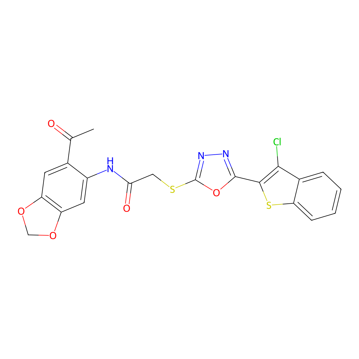 N-(6-acetyl-2H-1,3-benzodioxol-5-yl)-2-{[5-(3-chloro-1-benzothiophen-2-yl)-1,3,4-oxadiazol-2-yl]sulfanyl}acetamide molecular structure, CAS 848235-59-6