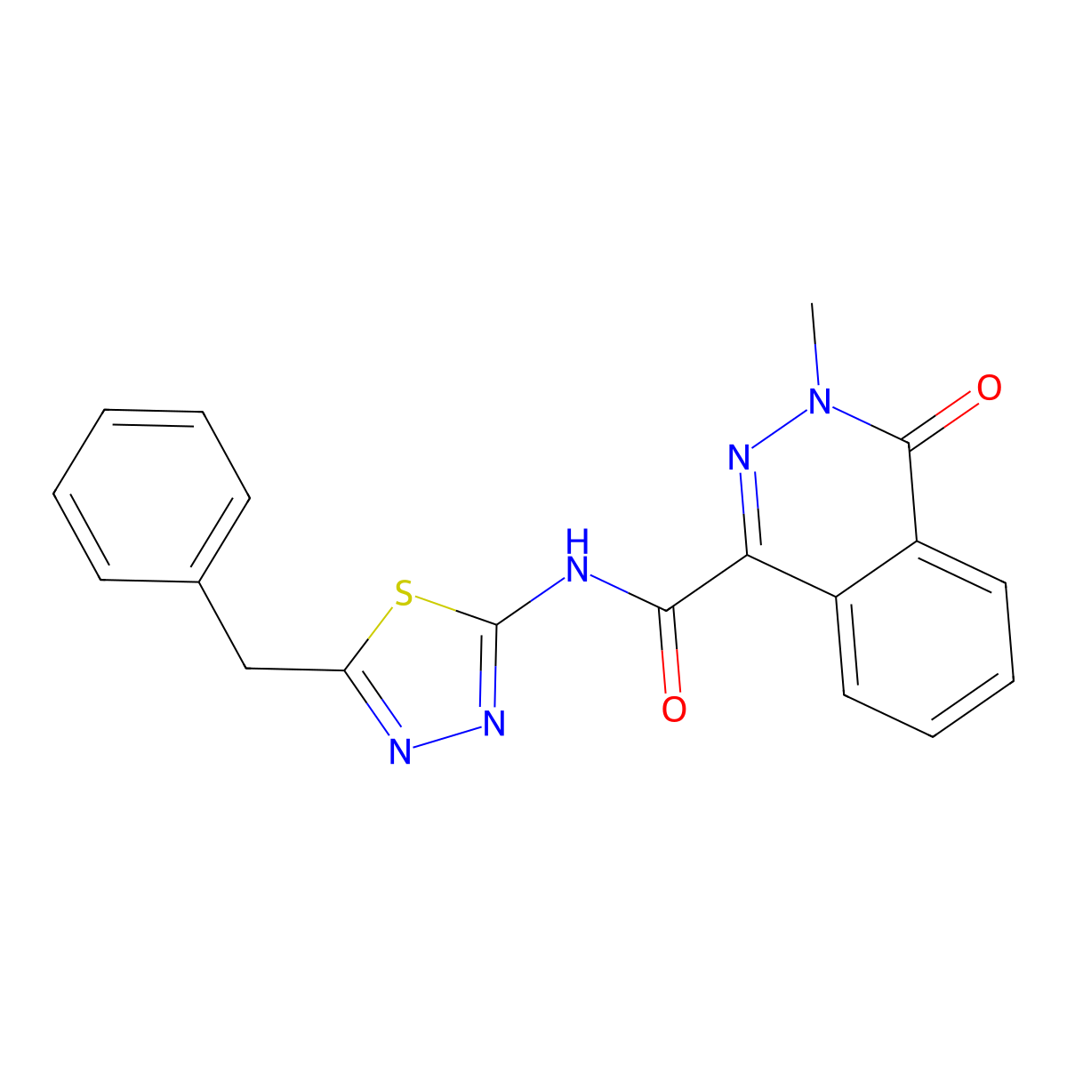 N-(5-benzyl-1,3,4-thiadiazol-2-yl)-3-methyl-4-oxo-3,4-dihydrophthalazine-1-carboxamide molecular structure, CAS 848246-71-9