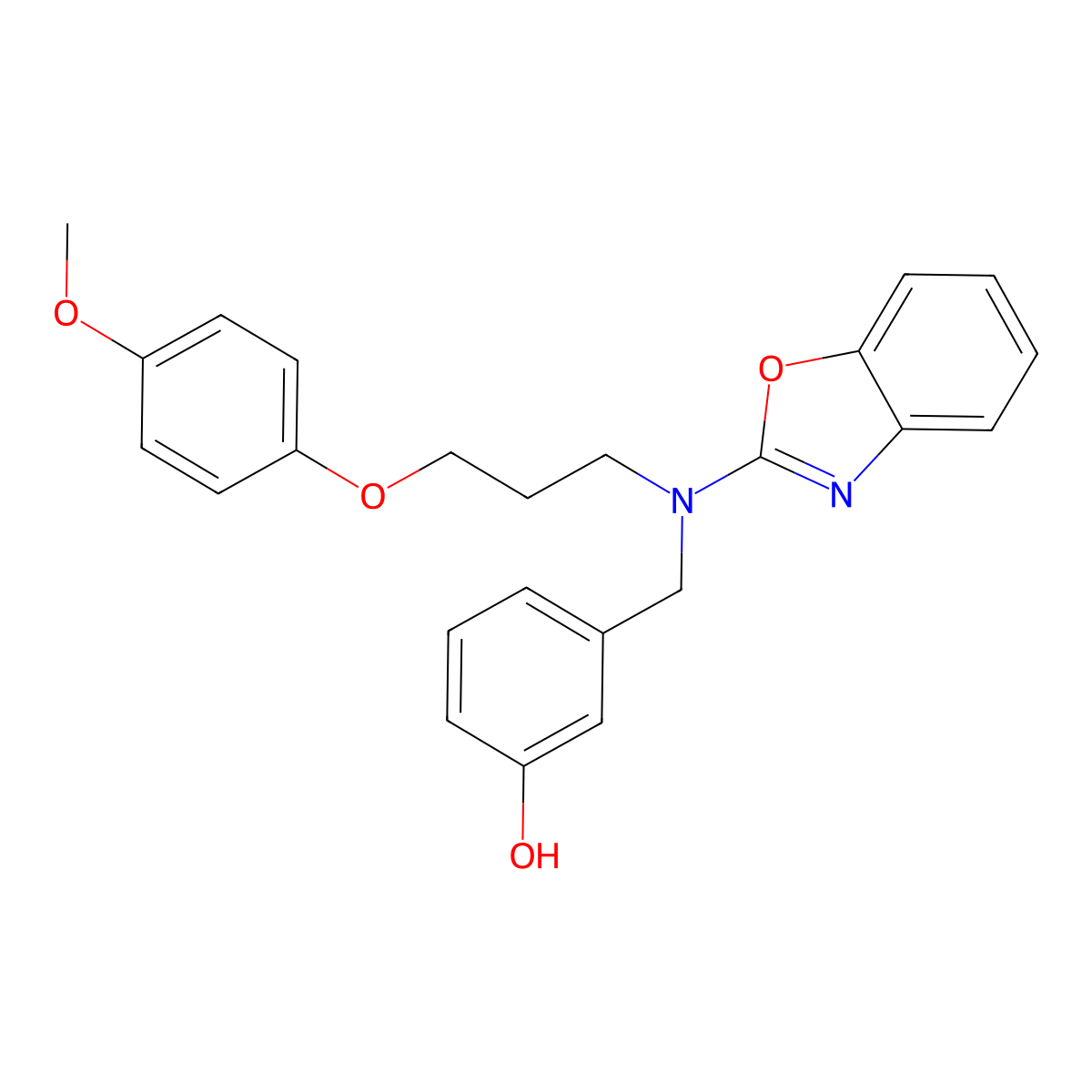 3-((Benzo[d]oxazol-2-yl(3-(4-methoxyphenoxy)propyl)amino)methyl)phenol molecular structure, CAS 848260-89-9