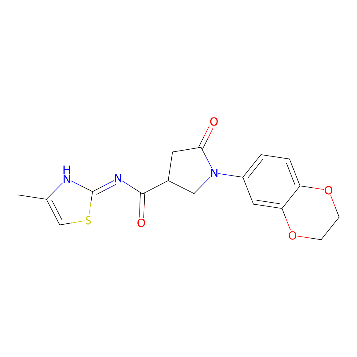 1-(2,3-dihydro-1,4-benzodioxin-6-yl)-N-(4-methyl-1,3-thiazol-2-yl)-5-oxopyrrolidine-3-carboxamide molecular structure, CAS 848274-81-7
