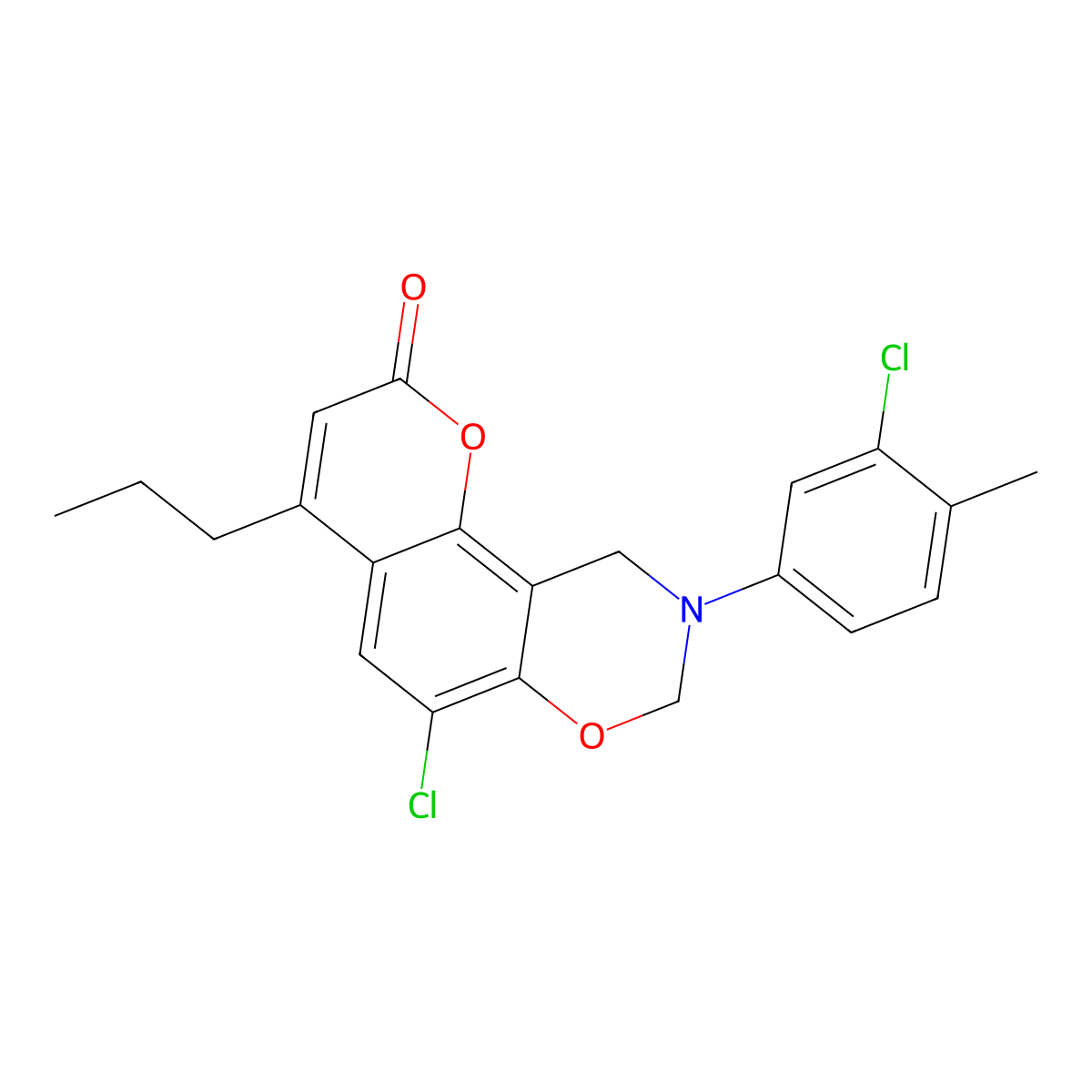 6-chloro-9-(3-chloro-4-methylphenyl)-4-propyl-9,10-dihydro-2H,8H-chromeno[8,7-e][1,3]oxazin-2-one molecular structure, CAS 848278-94-4