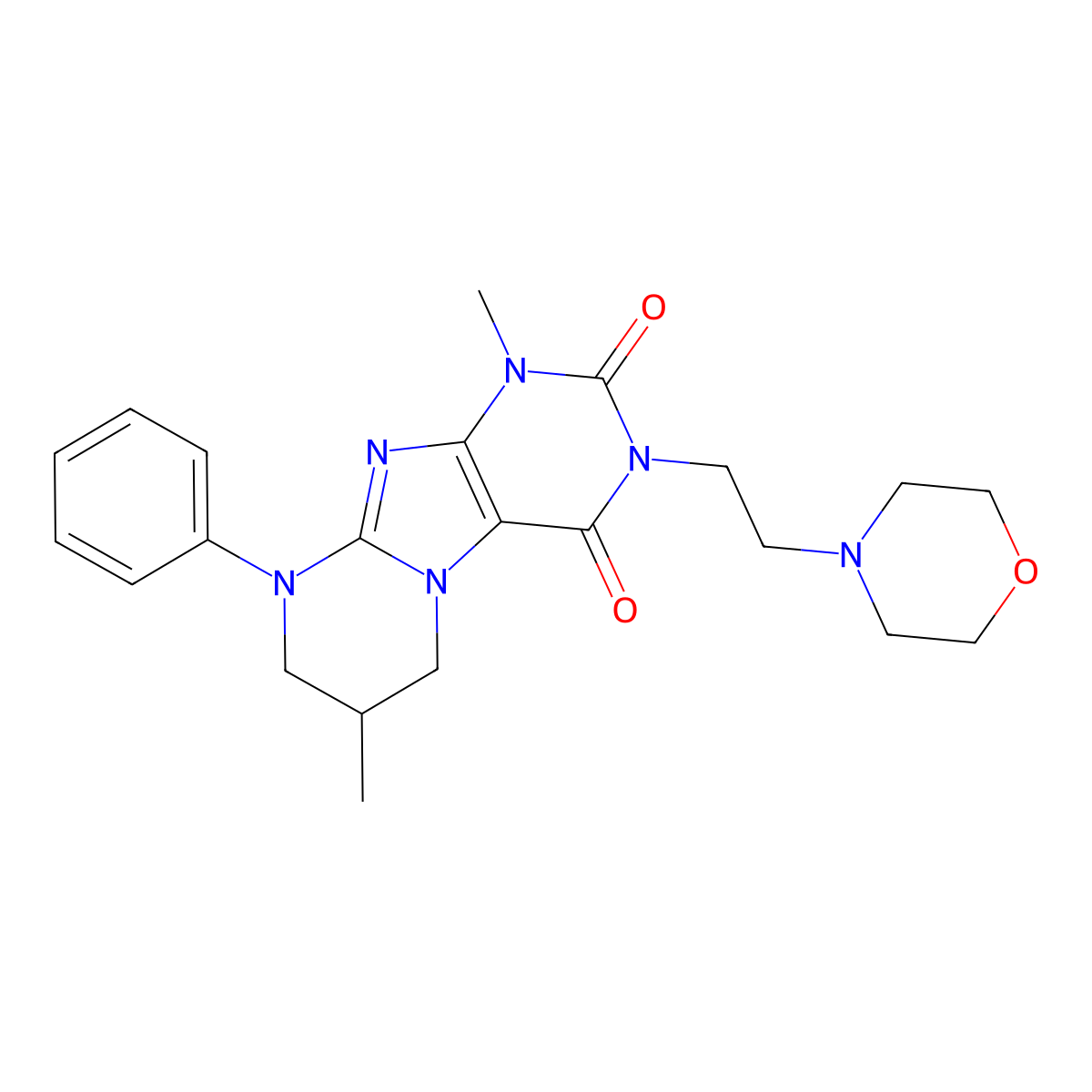 1,7-dimethyl-3-(2-morpholin-4-ylethyl)-9-phenyl-7,8-dihydro-6H-purino[7,8-a]pyrimidine-2,4-dione molecular structure, CAS 848279-26-5