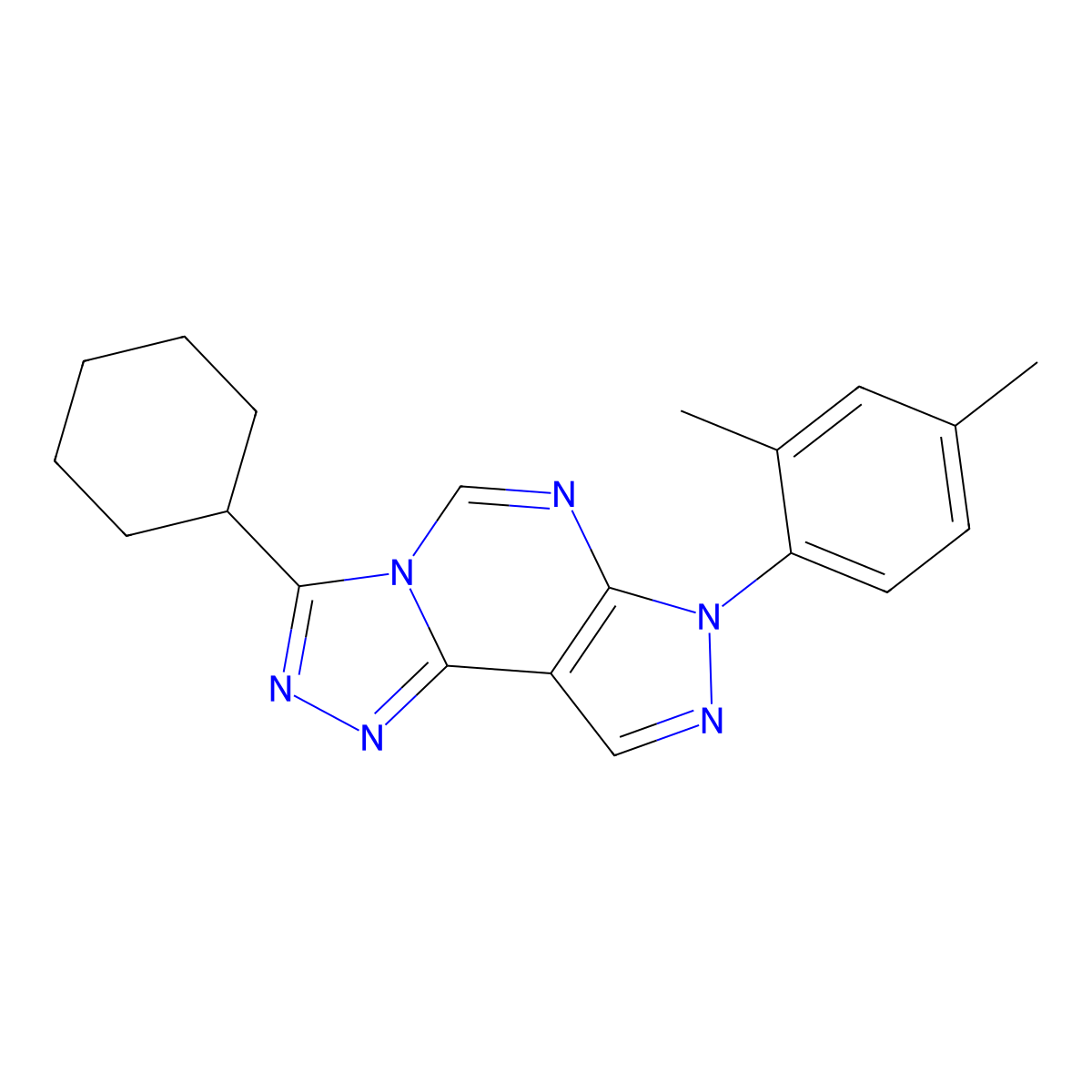 3-cyclohexyl-7-(2,4-dimethylphenyl)-7H-pyrazolo[4,3-e][1,2,4]triazolo[4,3-c]pyrimidine molecular structure, CAS 848279-31-2