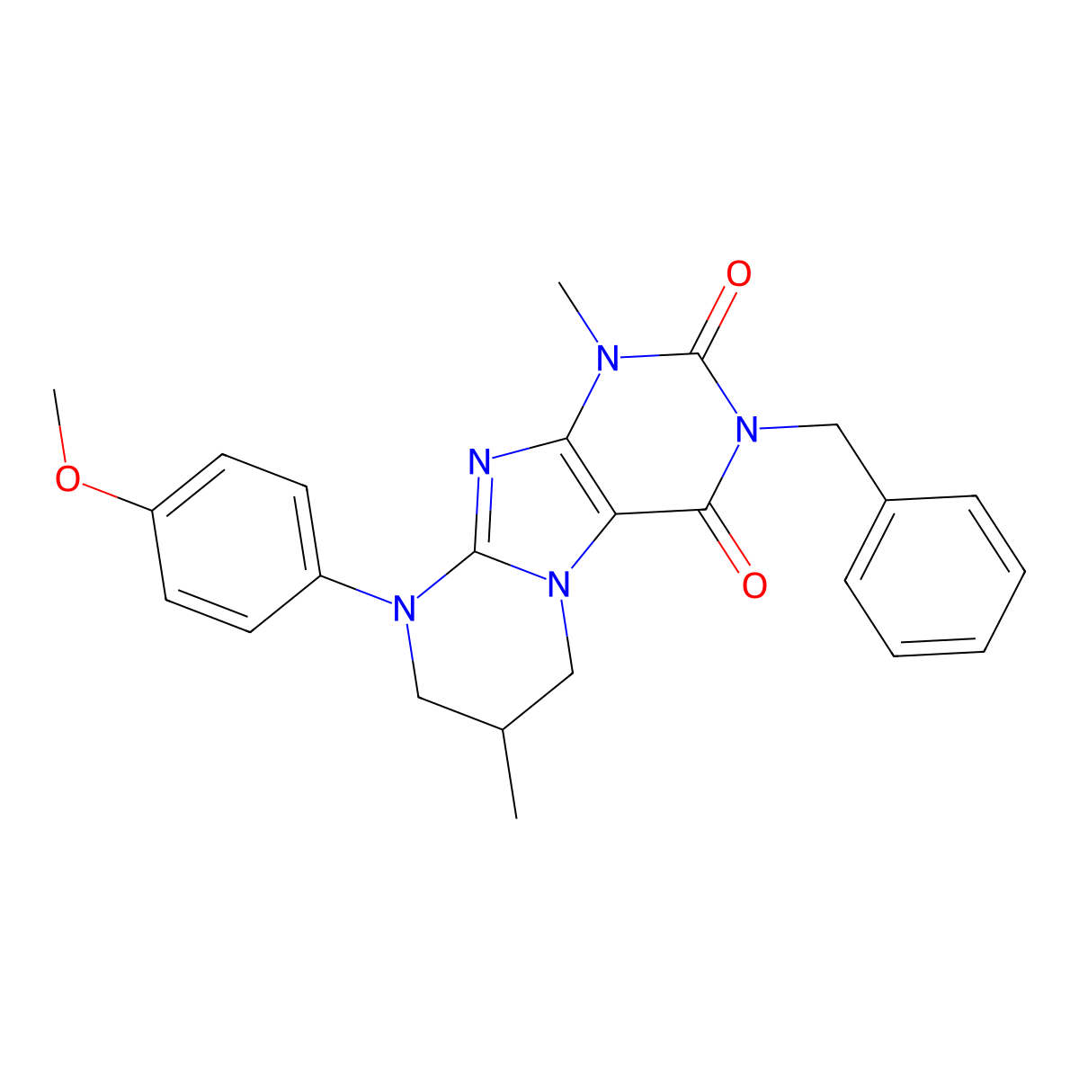 3-benzyl-9-(4-methoxyphenyl)-1,7-dimethyl-6,7,8,9-tetrahydropyrimido[2,1-f]purine-2,4(1H,3H)-dione molecular structure, CAS 848279-52-7