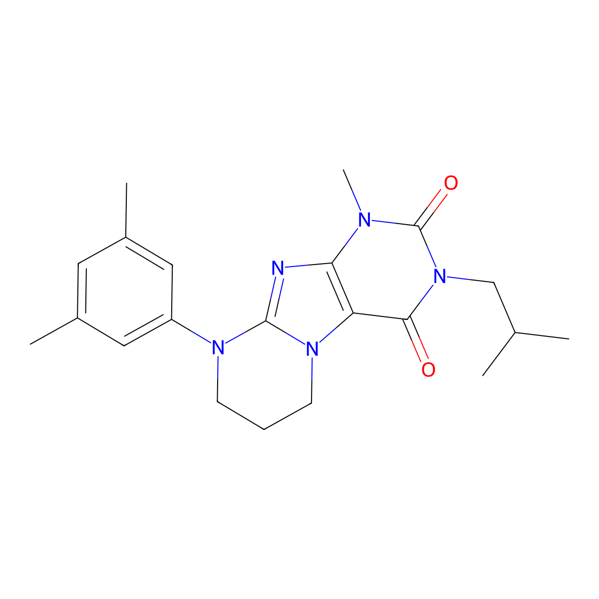 9-(3,5-dimethylphenyl)-1-methyl-3-(2-methylpropyl)-7,8-dihydro-6H-purino[7,8-a]pyrimidine-2,4-dione molecular structure, CAS 848279-68-5