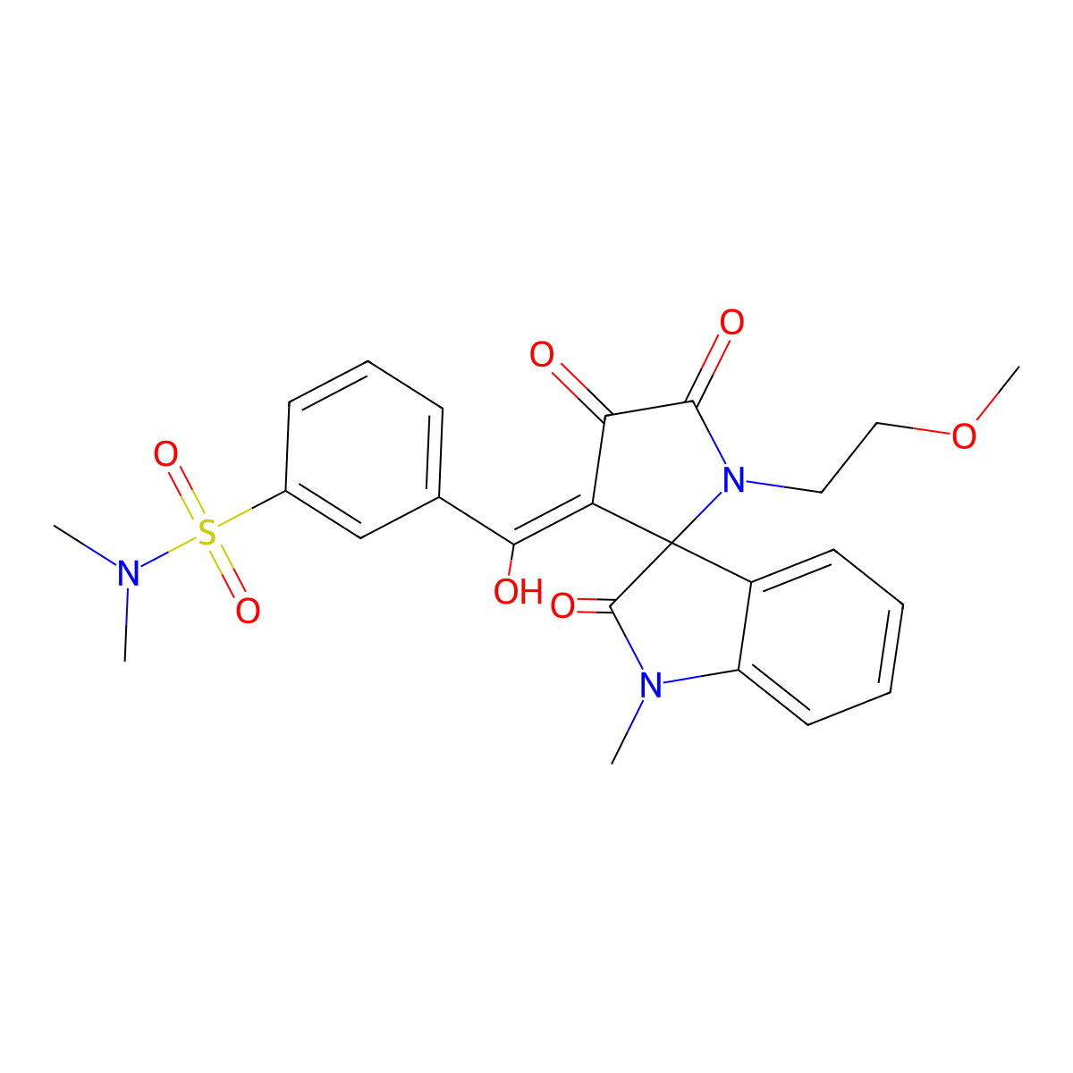 3-{[4'-hydroxy-1'-(2-methoxyethyl)-1-methyl-2,5'-dioxo-1,1',2,5'-tetrahydrospiro[indole-3,2'-pyrrole]-3'-yl]carbonyl}-N,N-dimethylbenzene-1-sulfonamide molecular structure, CAS 848279-76-5
