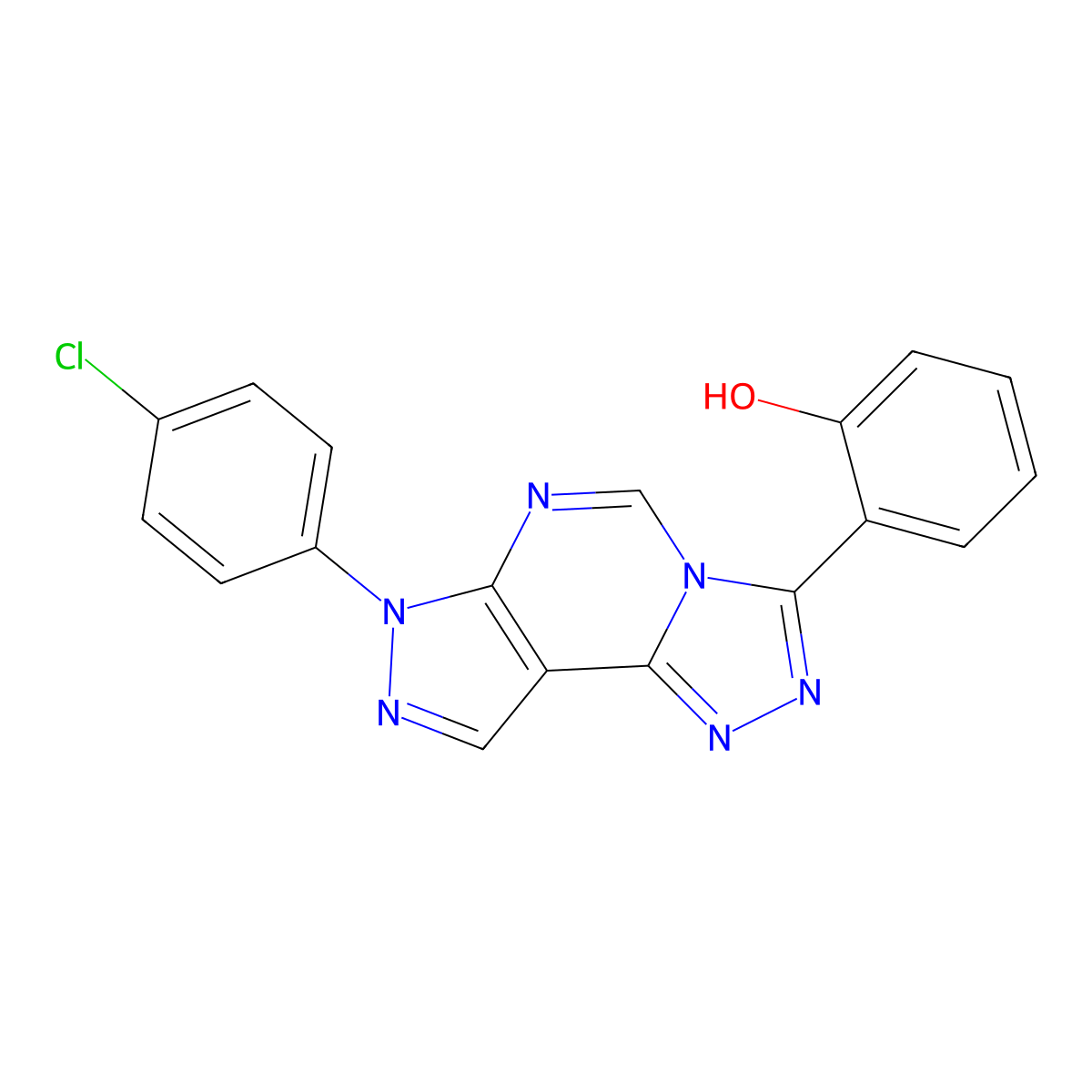 2-[7-(4-chlorophenyl)-7H-pyrazolo[4,3-e][1,2,4]triazolo[4,3-c]pyrimidin-3-yl]phenol molecular structure, CAS 848279-93-6